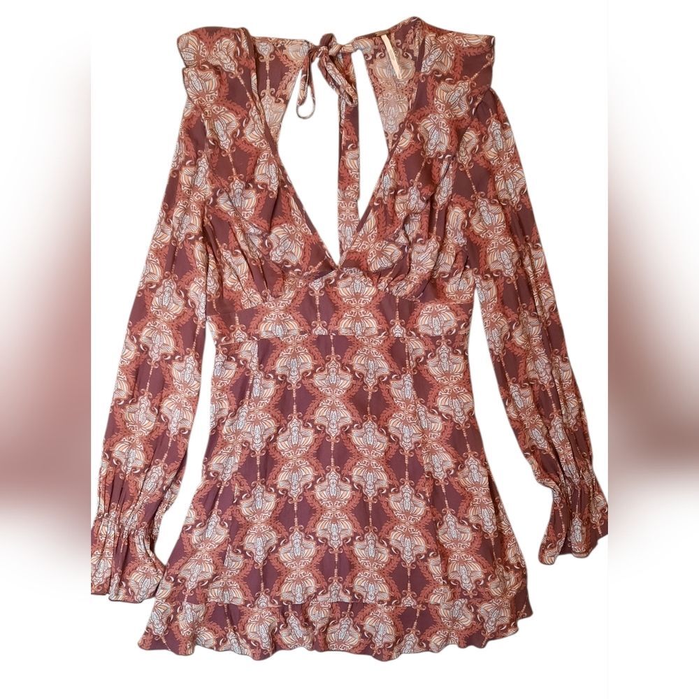 Free People Keep You Mini Dress Womans Small Purple Floral Ruffle Bohemian